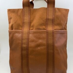 Authentic Hermes Fool Tu Cabas Tote Handbag, Brown color Canvas & Leather